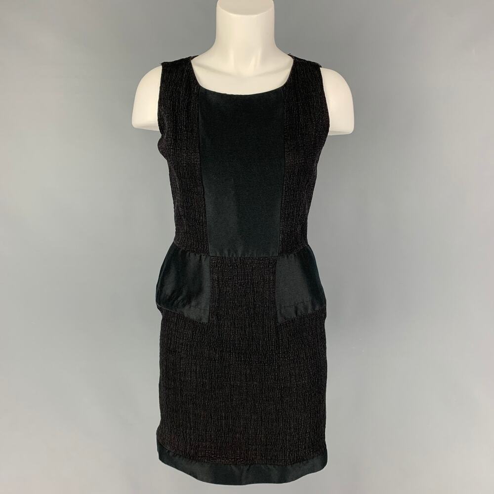 OSCAR DE LA RENTA SS 11 Size 10 Black Cotton Silk Textured Sheath Dress